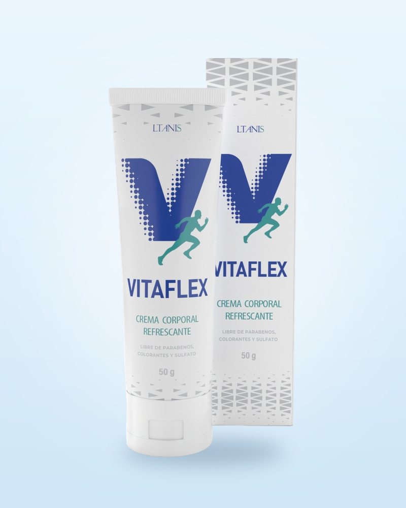 Tubo y caja de Vitaflex, crema corporal refrescante de 50 g